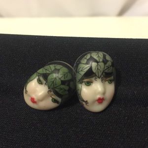 Flapper Face 1920’s earrings Vtg Rare Pin up